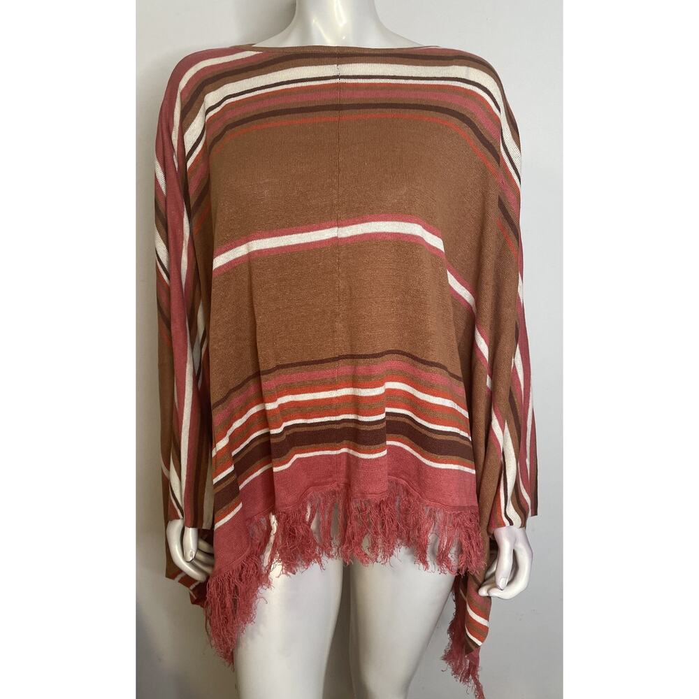 Double D Ranch Monument Pass Poncho L XL NWT NEW Brown Orange Stripe Fringe